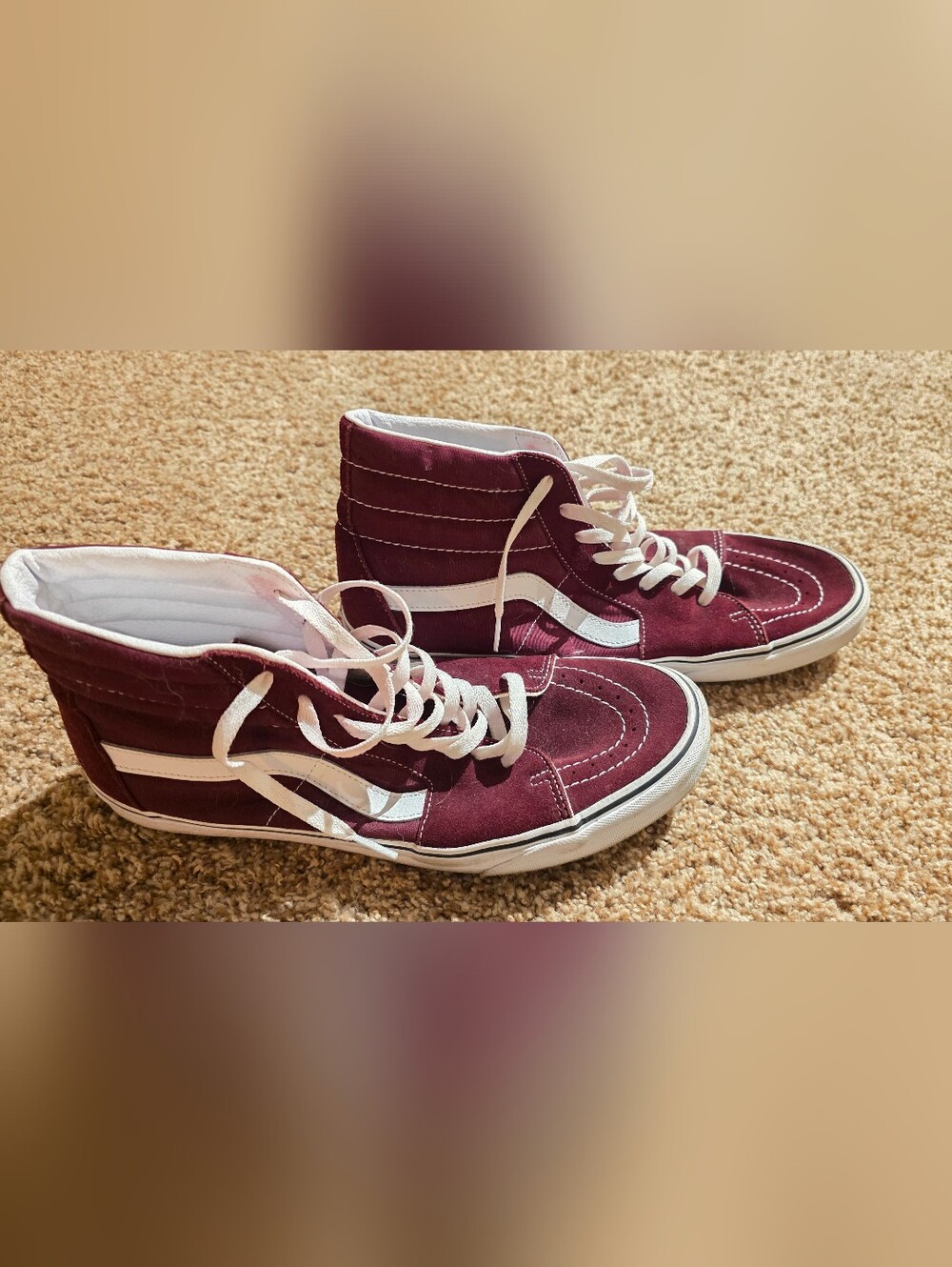 Vans Sk8-Hi High Top Sneakers - Maroon and White